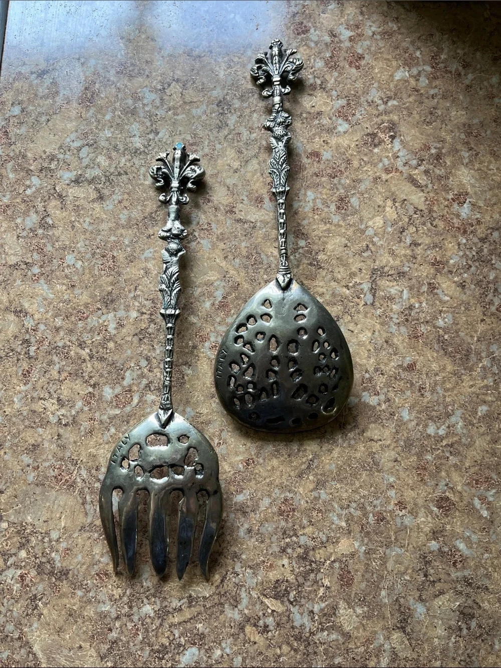 Made in Italy Ornate Silver-Tone Cherub Serving Spoon & Fork - Decorative Home